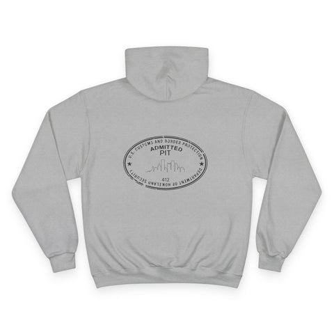 Pittsburgh Border Stamp - Print on back - Champion Hoodie Hoodie - YinzerShop