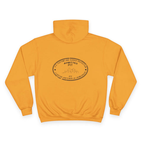 Pittsburgh Border Stamp - Print on back - Champion Hoodie Hoodie - YinzerShop