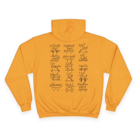 Pittsburgh Bridges Doodle - Print on back - Champion Hoodie Hoodie - YinzerShop
