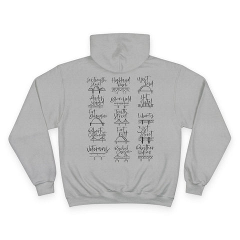 Pittsburgh Bridges Doodle - Print on back - Champion Hoodie Hoodie - YinzerShop