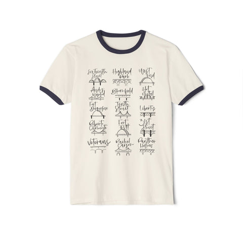 Pittsburgh Bridges Doodle - Unisex Cotton Ringer T-Shirt T-Shirt - YinzerShop