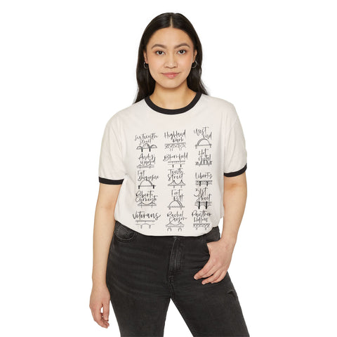 Pittsburgh Bridges Doodle - Unisex Cotton Ringer T-Shirt T-Shirt - YinzerShop