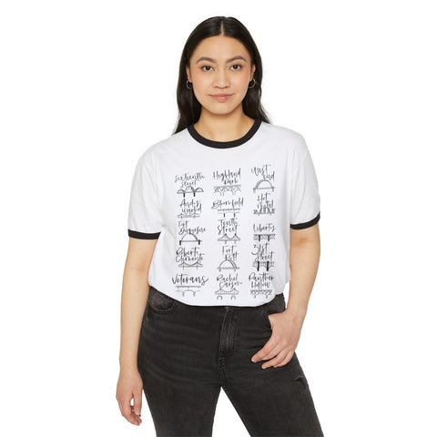 Pittsburgh Bridges Doodle - Unisex Cotton Ringer T-Shirt T-Shirt - YinzerShop
