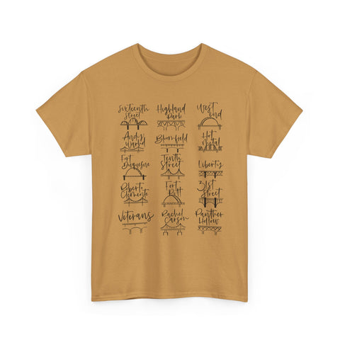 Pittsburgh Bridges Doodle - Unisex Heavy Cotton Tee T-Shirt - YinzerShop