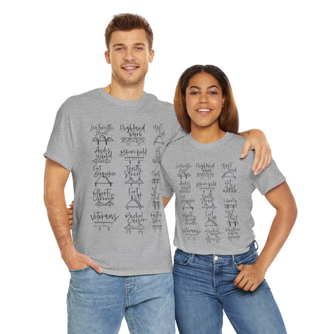 Pittsburgh Bridges Doodle - Unisex Heavy Cotton Tee T-Shirt - YinzerShop