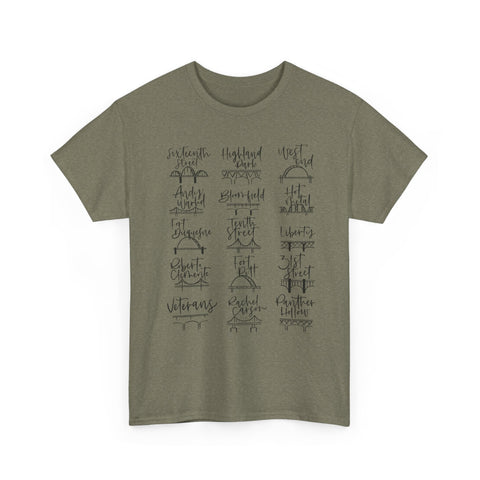 Pittsburgh Bridges Doodle - Unisex Heavy Cotton Tee T-Shirt - YinzerShop