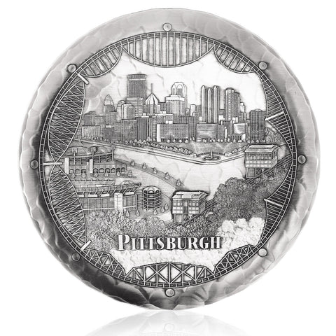 Pittsburgh Bridges Plate – Aluminum Decorative 9 Inch Wall Plate with Skyline Artwork Serveware - YinzerShop