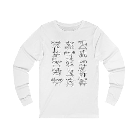 Pittsburgh Bridges Tee - Unisex Long Sleeve Bella Canvas Shirt | Soft Cotton Crew Neck Long Sleeve Shirt - YinzerShop
