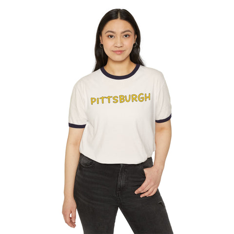 Pittsburgh Bubble Letters - Next Level Unisex Cotton Ringer T-Shirt T-Shirt - YinzerShop