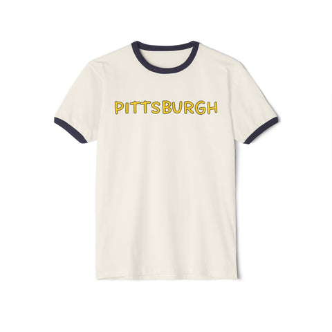 Pittsburgh Bubble Letters - Next Level Unisex Cotton Ringer T-Shirt T-Shirt - YinzerShop