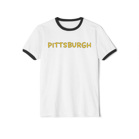 Pittsburgh Bubble Letters - Next Level Unisex Cotton Ringer T-Shirt T-Shirt - YinzerShop