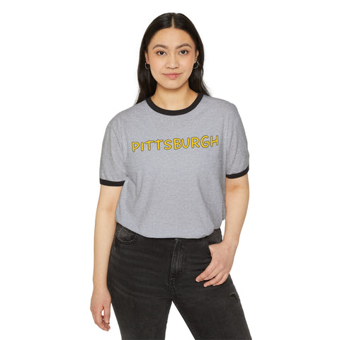 Pittsburgh Bubble Letters - Next Level Unisex Cotton Ringer T-Shirt T-Shirt - YinzerShop