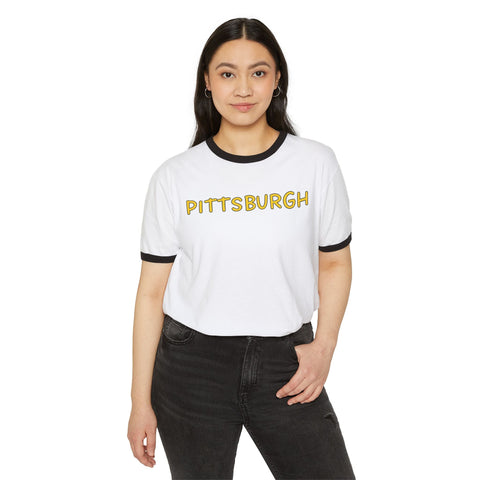 Pittsburgh Bubble Letters - Next Level Unisex Cotton Ringer T-Shirt T-Shirt - YinzerShop