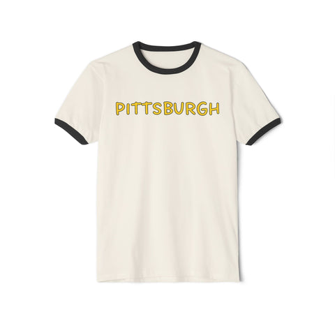 Pittsburgh Bubble Letters - Next Level Unisex Cotton Ringer T-Shirt T-Shirt - YinzerShop
