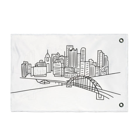 Pittsburgh Cartoon Skyline - Double Sided Flag Home Decor - YinzerShop