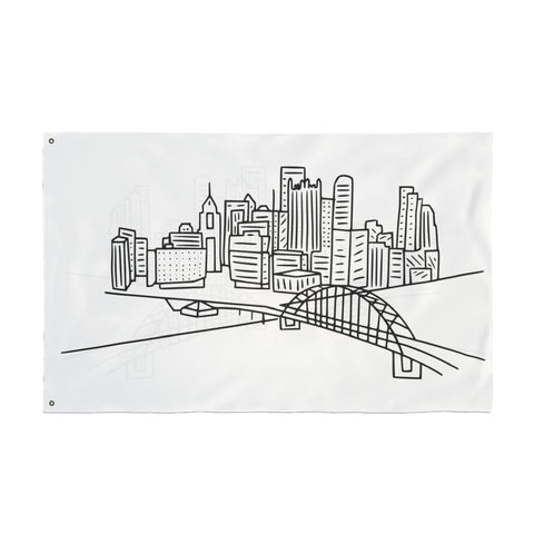 Pittsburgh Cartoon Skyline - Double Sided Flag Home Decor - YinzerShop