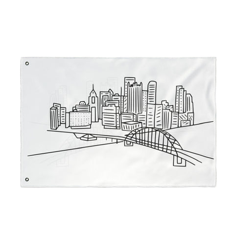 Pittsburgh Cartoon Skyline - Double Sided Flag Home Decor - YinzerShop