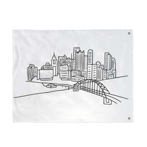 Pittsburgh Cartoon Skyline - Double Sided Flag Home Decor - YinzerShop