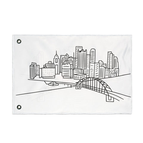 Pittsburgh Cartoon Skyline - Double Sided Flag Home Decor - YinzerShop