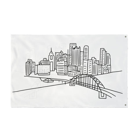 Pittsburgh Cartoon Skyline - Double Sided Flag Home Decor - YinzerShop