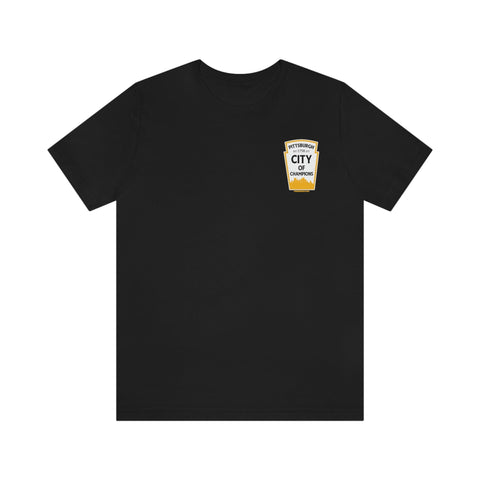 Pittsburgh, City of champions bottle short sleeve tshirt - Design on back T-Shirt Printify Black S 