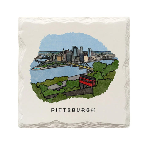 Pittsburgh City Skyline Ceramic Drink Coaster by The Doodle Line Coaster - YinzerShop