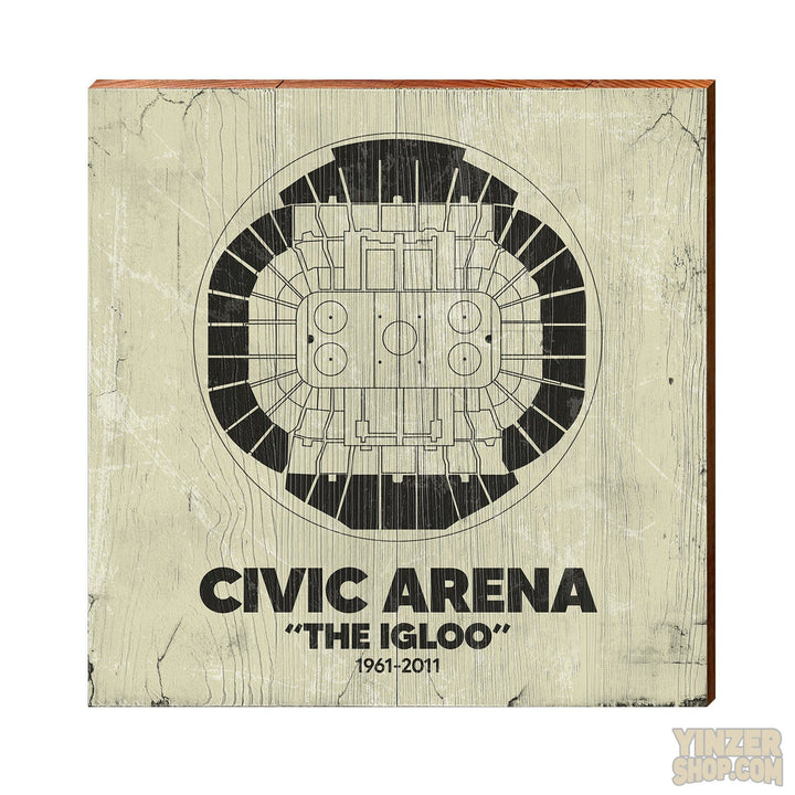 Pittsburgh Civic Area "The Igloo" Wooden Wall Art Print Wood Picture MillWoodArt 10.5" x 10.5" Natural 
