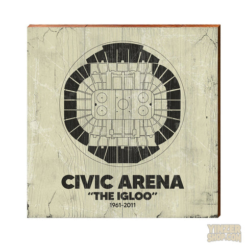 Pittsburgh Civic Area "The Igloo" Wooden Wall Art Print Wood Picture MillWoodArt 5.5" x 5.5" Natural 