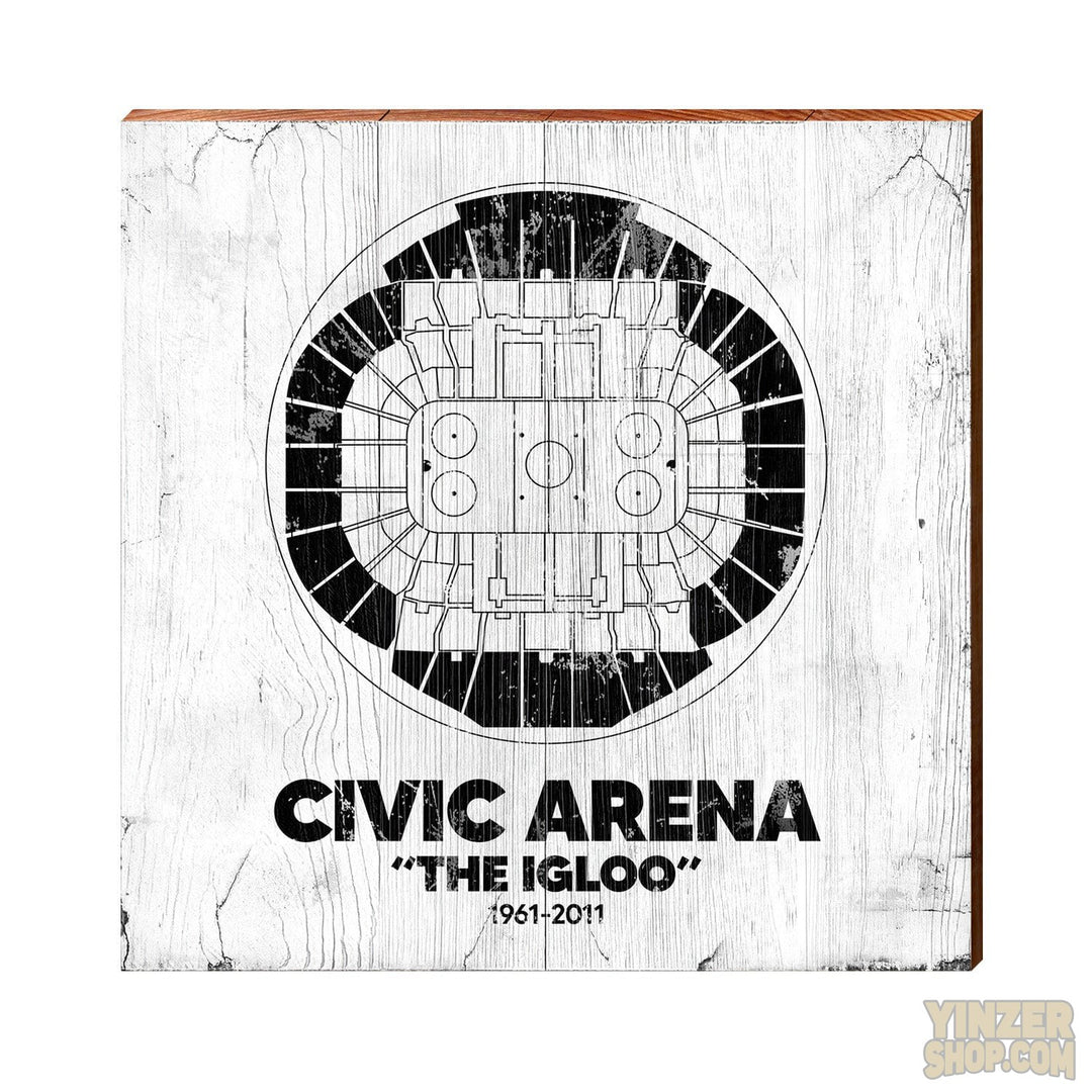 Pittsburgh Civic Area "The Igloo" Wooden Wall Art Print Wood Picture MillWoodArt 10.5" x 10.5" White 