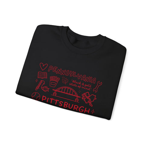 Pittsburgh Doodle Collage - Heavy Blend™ Crewneck Sweatshirt Sweatshirt - YinzerShop