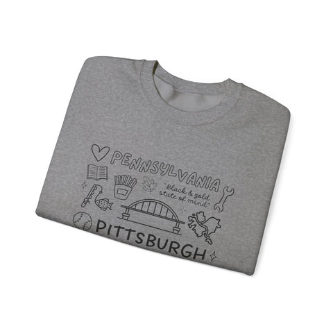 Pittsburgh Doodle Collage - Heavy Blend™ Crewneck Sweatshirt Sweatshirt - YinzerShop