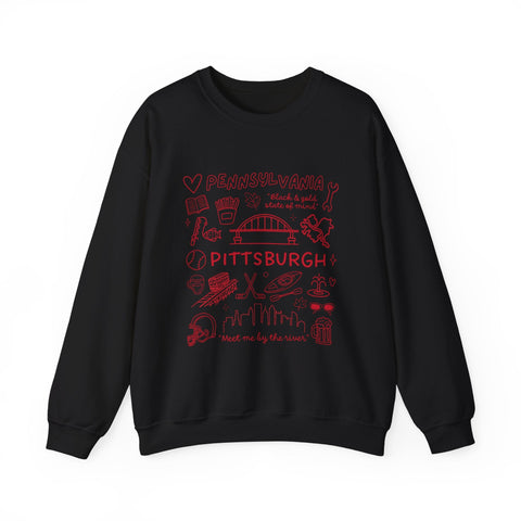 Pittsburgh Doodle Collage - Heavy Blend™ Crewneck Sweatshirt Sweatshirt - YinzerShop