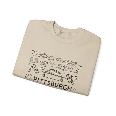 Pittsburgh Doodle Collage - Heavy Blend™ Crewneck Sweatshirt Sweatshirt - YinzerShop