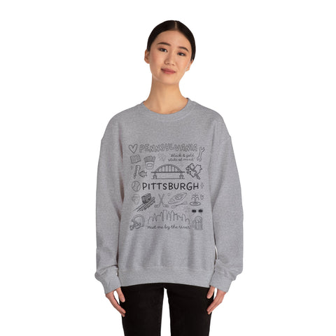 Pittsburgh Doodle Collage - Heavy Blend™ Crewneck Sweatshirt Sweatshirt - YinzerShop