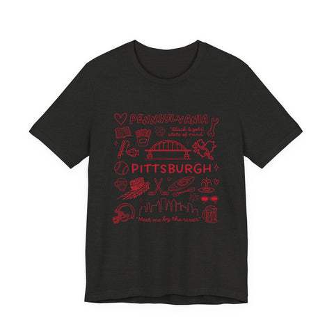 Pittsburgh Doodle Collage - Unisex Jersey Short Sleeve Tee T-Shirt - YinzerShop