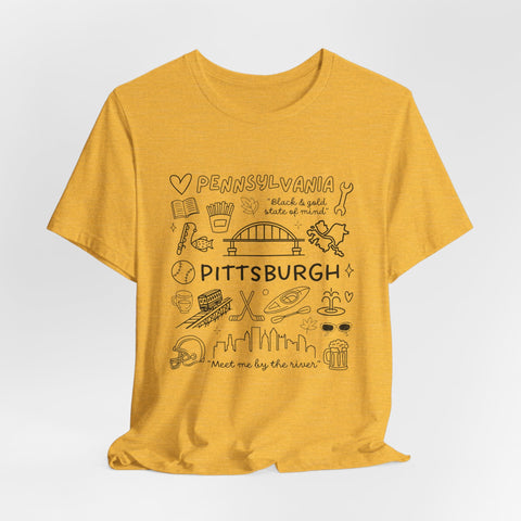 Pittsburgh Doodle Collage - Unisex Jersey Short Sleeve Tee T-Shirt - YinzerShop