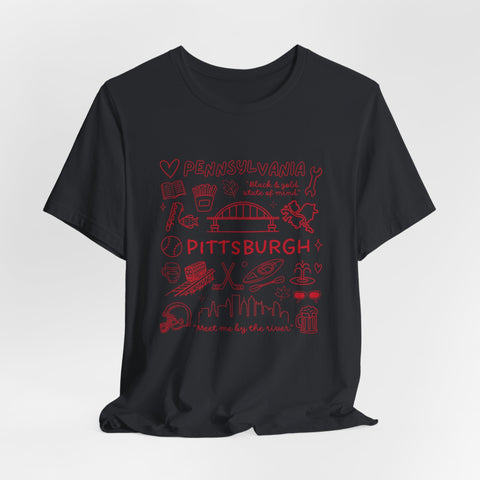 Pittsburgh Doodle Collage - Unisex Jersey Short Sleeve Tee T-Shirt - YinzerShop