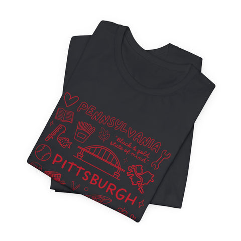 Pittsburgh Doodle Collage - Unisex Jersey Short Sleeve Tee T-Shirt - YinzerShop