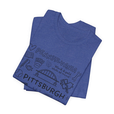 Pittsburgh Doodle Collage - Unisex Jersey Short Sleeve Tee T-Shirt - YinzerShop