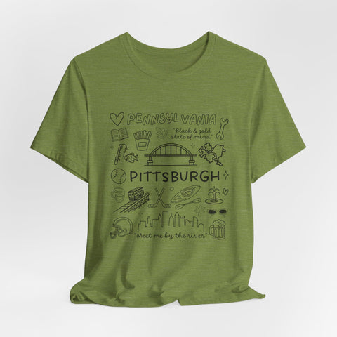 Pittsburgh Doodle Collage - Unisex Jersey Short Sleeve Tee T-Shirt - YinzerShop