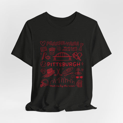 Pittsburgh Doodle Collage - Unisex Jersey Short Sleeve Tee T-Shirt - YinzerShop