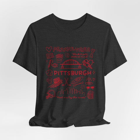 Pittsburgh Doodle Collage - Unisex Jersey Short Sleeve Tee T-Shirt - YinzerShop