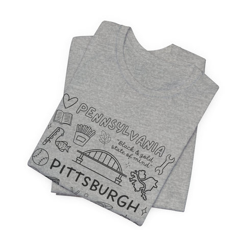 Pittsburgh Doodle Collage - Unisex Jersey Short Sleeve Tee T-Shirt - YinzerShop