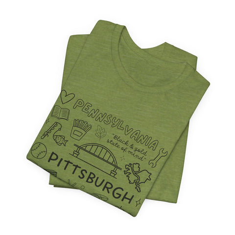 Pittsburgh Doodle Collage - Unisex Jersey Short Sleeve Tee T-Shirt - YinzerShop