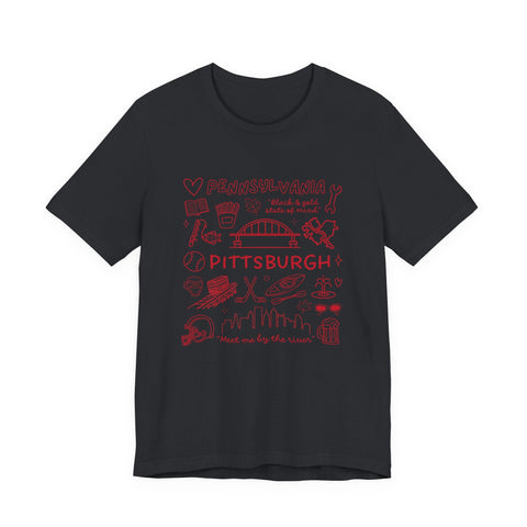 Pittsburgh Doodle Collage - Unisex Jersey Short Sleeve Tee T-Shirt - YinzerShop