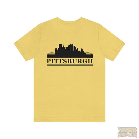 Pittsburgh Downtown Skyline Design T-Shirt T-Shirt Printify Yellow S 