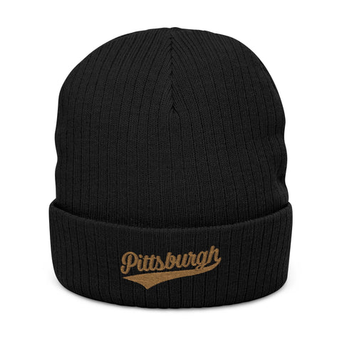 Pittsburgh Embroidered Ribbed Knit Beanie — Cozy City Script Winter Hat Hats - YinzerShop