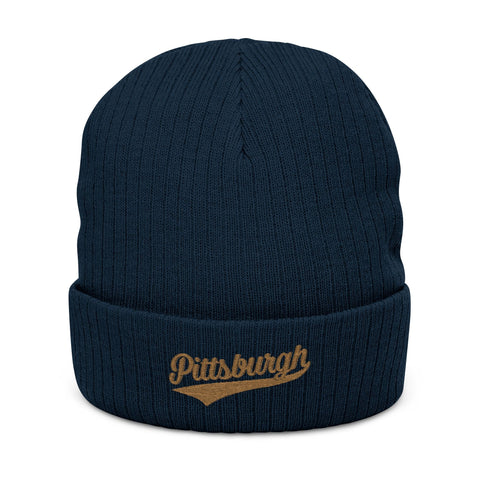 Pittsburgh Embroidered Ribbed Knit Beanie — Cozy City Script Winter Hat Hats - YinzerShop