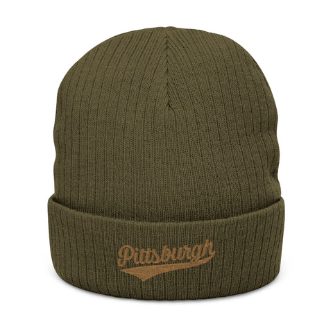 Pittsburgh Embroidered Ribbed Knit Beanie — Cozy City Script Winter Hat Hats - YinzerShop
