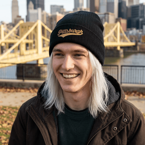 Pittsburgh Embroidered Ribbed Knit Beanie — Cozy City Script Winter Hat Hats - YinzerShop
